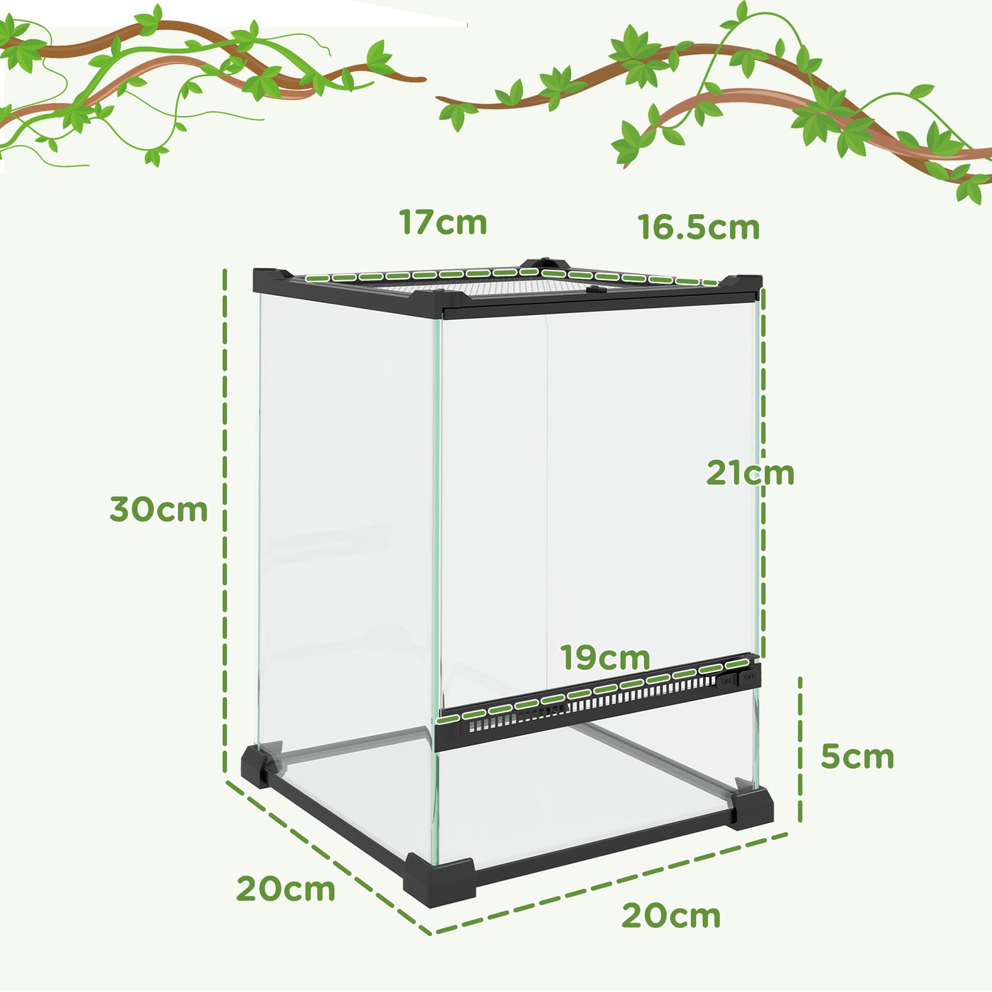 PawHut 12L Vivarium for Lizards Frogs Snakes Turtles Tortoises w/ Anti Escape Design, Ventilation