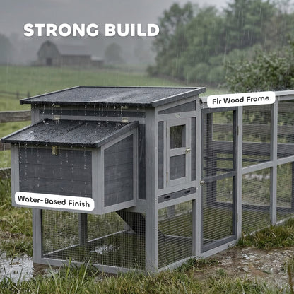 Large Chicken Coop & Hen House | 3-4 Chickens | Covered Run | Nesting Box | Pull-Out Tray | Asphalt Roof | Oxford Cover | 264cm | Grey