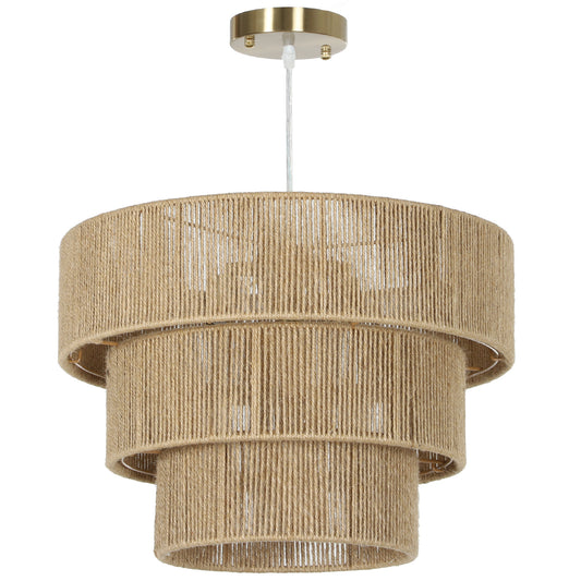 Hemp Rope Pendant Light, 3-Layer Boho Ceiling Light Shade, E14 Vintage Lampshade for Living Room, Bedroom, Kitchen, Hallway, Light Brown
