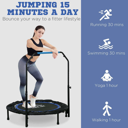 40" Foldable Mini Fitness Trampoline, with Adjustable Foam Handle, Blue