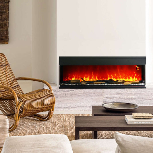 60inch/ 152cm Media Electric Fireplace Wall Mounted, Recessed Freestanding, Glass Electric Fire W/ Adjustable LED Flame Effect, 1800W, Black