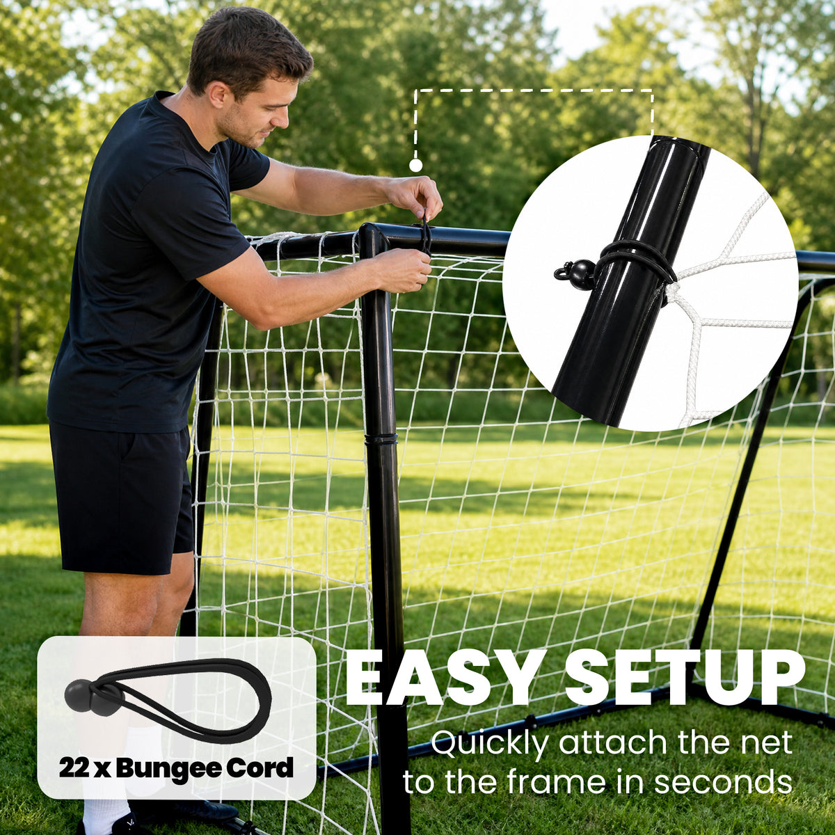 SPORTNOW Football Goal | Black & White | 6x4ft 180x90x122cm | 32mm Metal Frame | Polyester Net 10x10cm Mesh | 22 Bungee Cords | 4 Ground Stakes | Indoor Outdoor | Age 5+