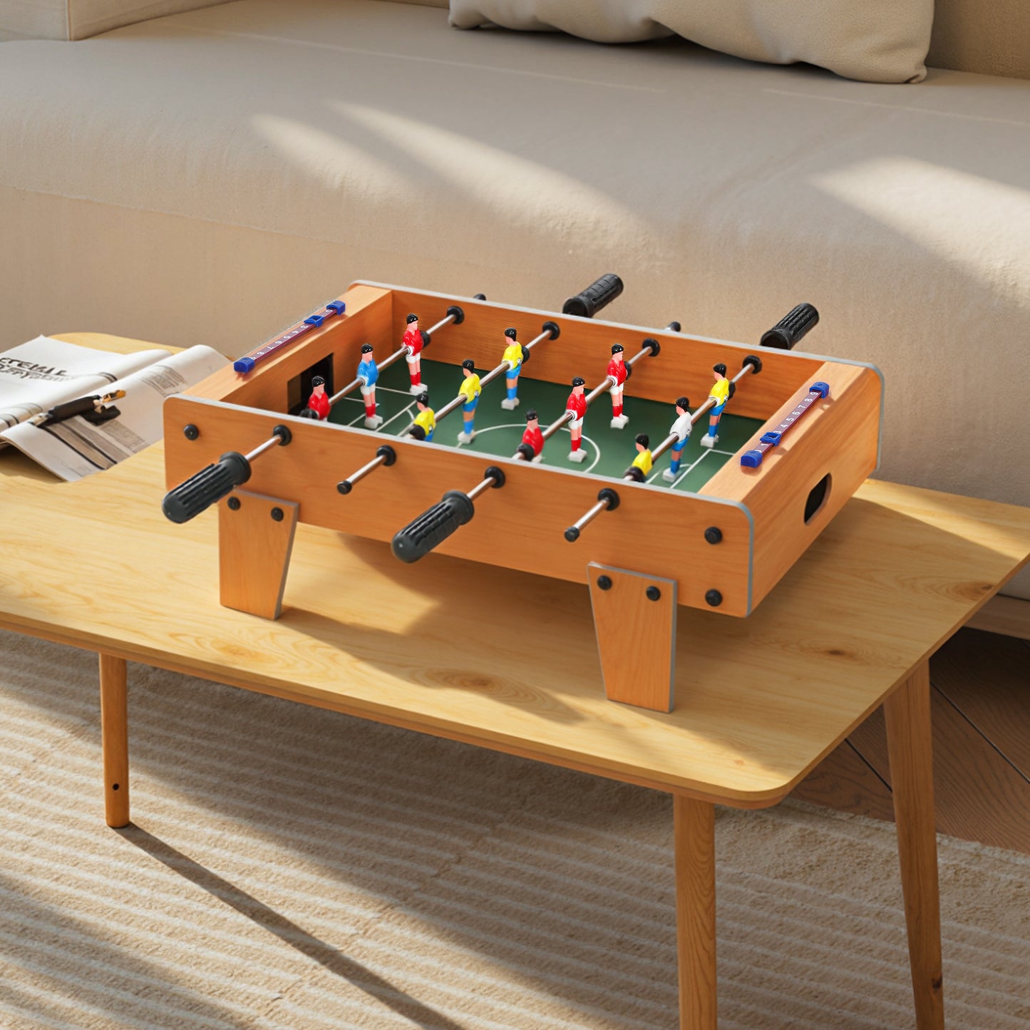 20 in Table-top Football Table with Stainless Steel Rods, Compact Foosball Table for Kids and Adults, All-Inclusive Foosball Game Set for Indoor, Nature Wood Finish