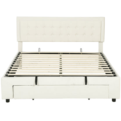 King Size Ottoman Bed Frame, with Front Drawer - Black / Cream White