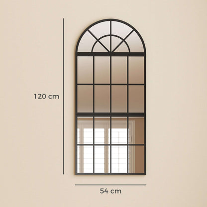 Arched Wall Mirror | 3-Piece Split Windowpane | 54x120cm | Black Metal Frame | Tempered Glass | 2cm Slim | Adjustable Spacing