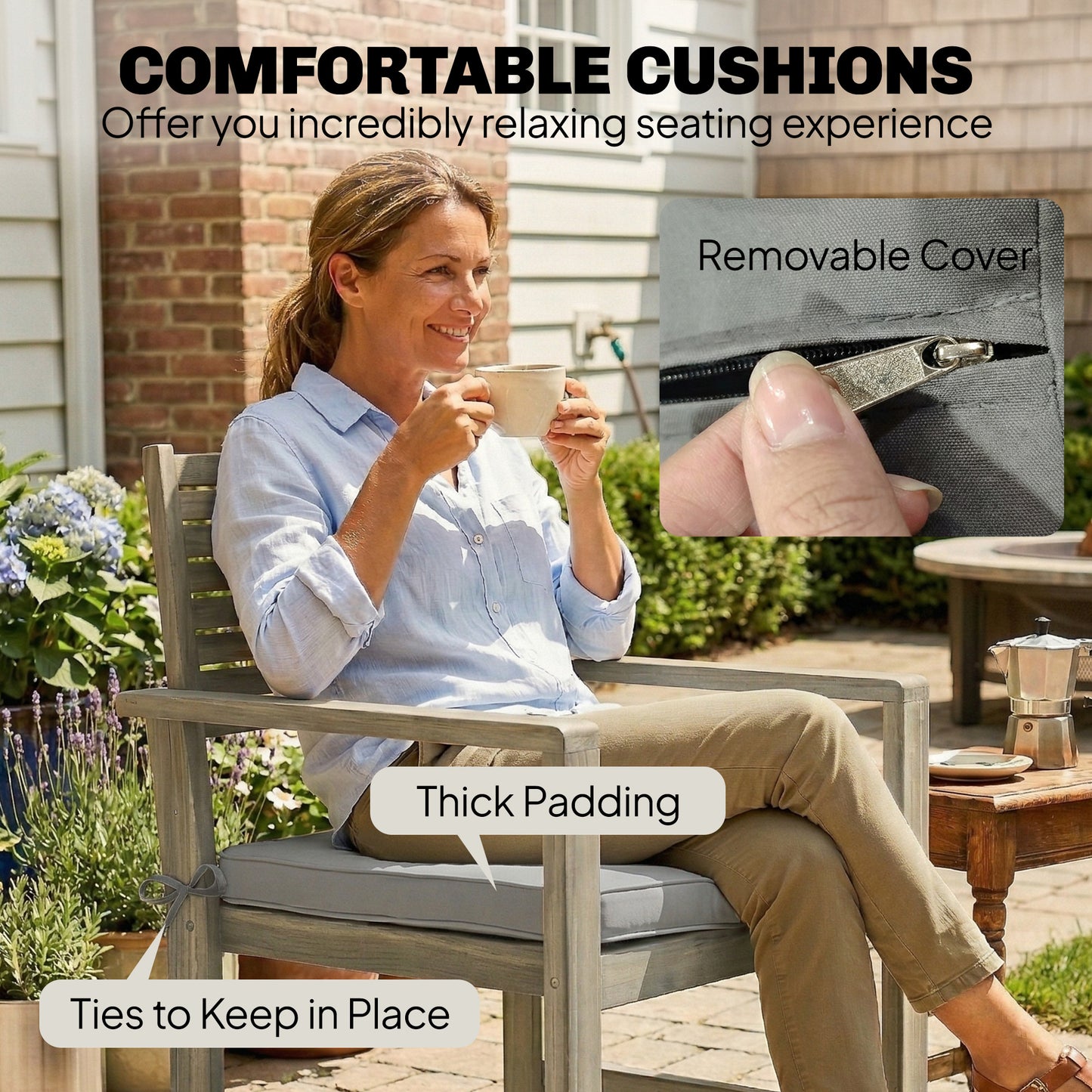 4-Piece Acacia Wood Garden Sofa Set | Loveseat, 2 Armchairs & Table | Light Grey Cushions