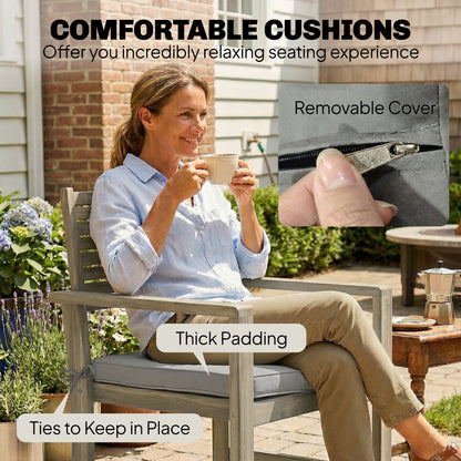 4-Piece Acacia Wood Garden Sofa Set | Loveseat, 2 Armchairs & Table | Light Grey Cushions