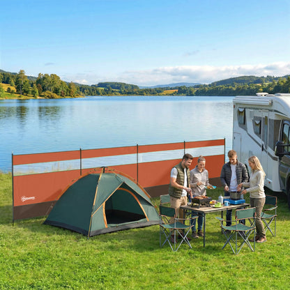 Camping Windbreaker with Clear Windows | 725x140cm | Steel Poles | 15 Stakes & 10 Guy Ropes | Beach & Caravan | Orange