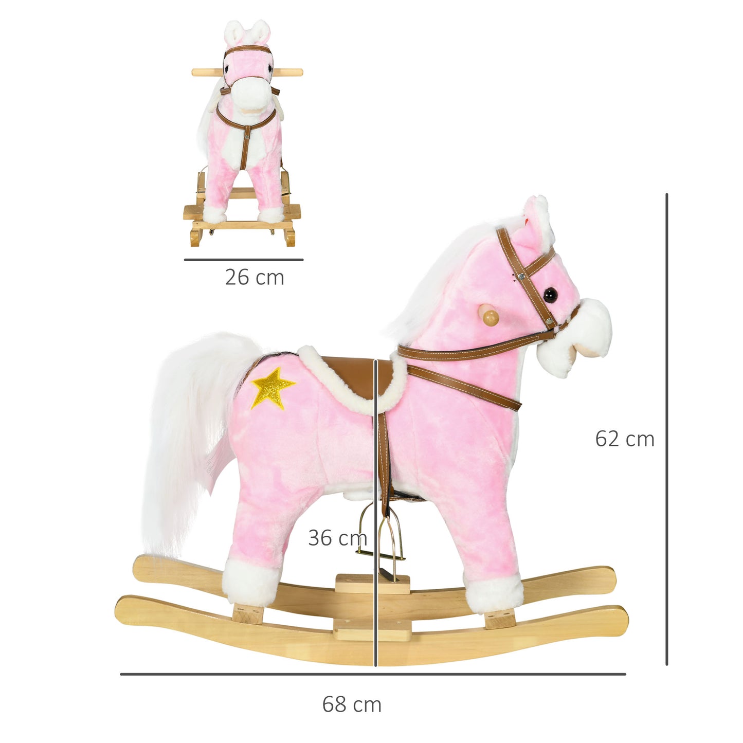 Wooden Rocking Horse with Music, Sound, Saddle for 3-6 Years