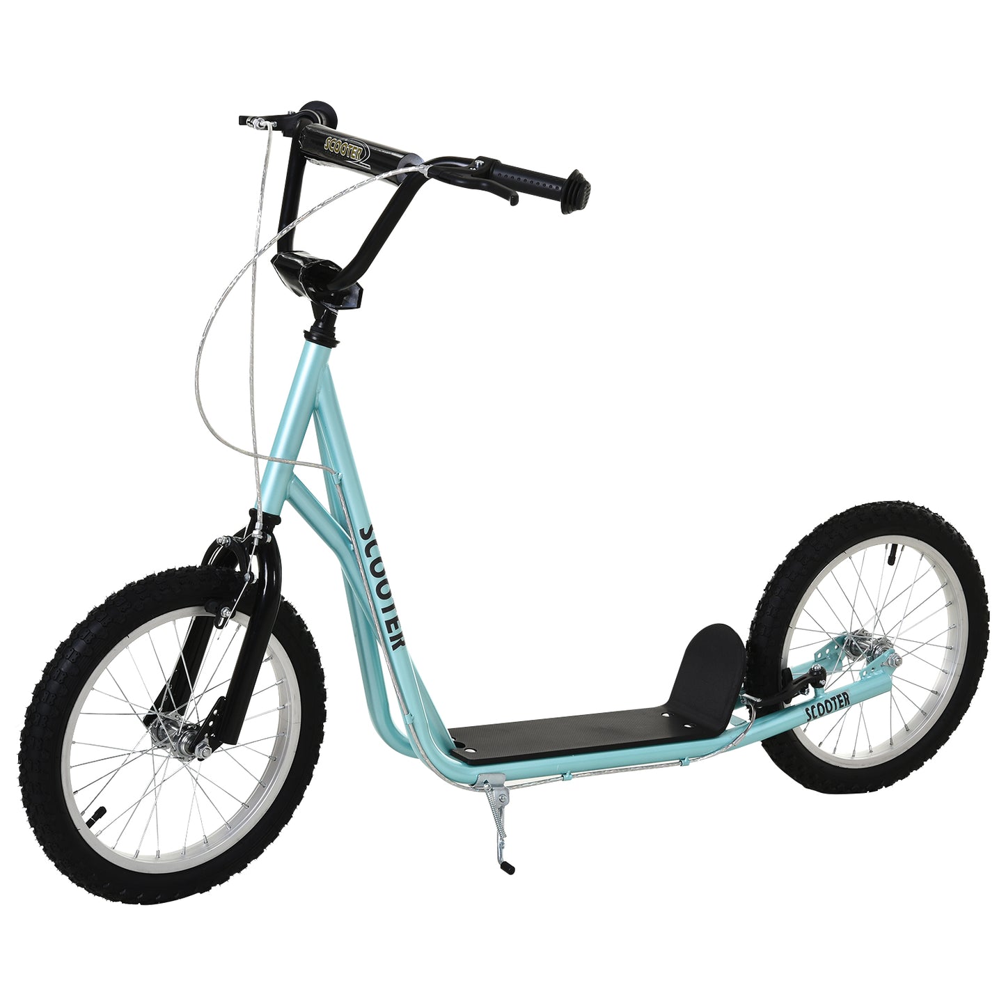Kids & Teen Kick Scooter | Steel & Aluminium Frame | Φ40cm Inflatable Rubber Tyres | Dual Front & Rear Brakes | Adjustable Handlebar 90-96cm | Foam Grip | Wide Textured Deck | 100kg | 139x58cm | Ages 5+ | Green, Black, Blue, White