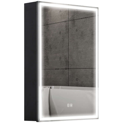 Bathroom Mirror Medicine Cabinet with LED Lights and Shaver Socket, 500 x 700 mm Wall Mounted Bathroom Cabinet with Mirror, Demister Pad, Dimmer, 3 Colours, Black