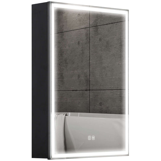 Bathroom Mirror Medicine Cabinet with LED Lights and Shaver Socket, 500 x 700 mm Wall Mounted Bathroom Cabinet with Mirror, Demister Pad, Dimmer, 3 Colours, Black