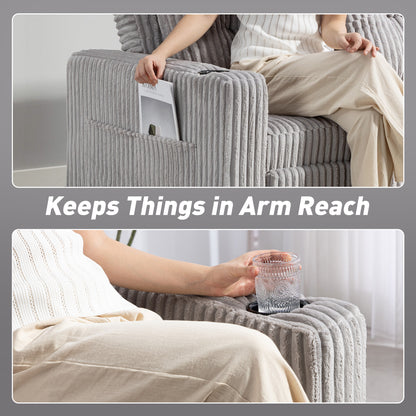 2 Seater Click Clack Sofa Bed with Pull Out Design, Corduroy Upholstery - Light Grey