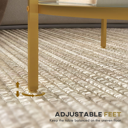 Round Coffee Table with Storage, 2-Tier Tempered Glass Coffee Table with Steel Frame for Living Room, Gold Tone