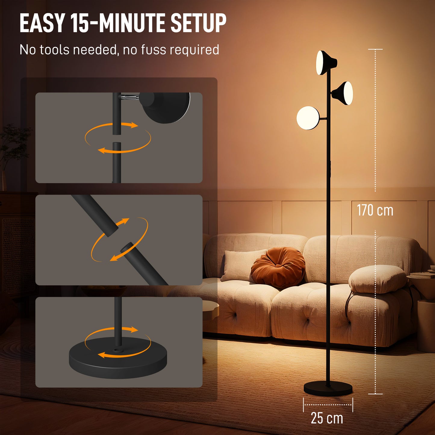 Three-Lamp Multi-Adjustable Floor Light - Black