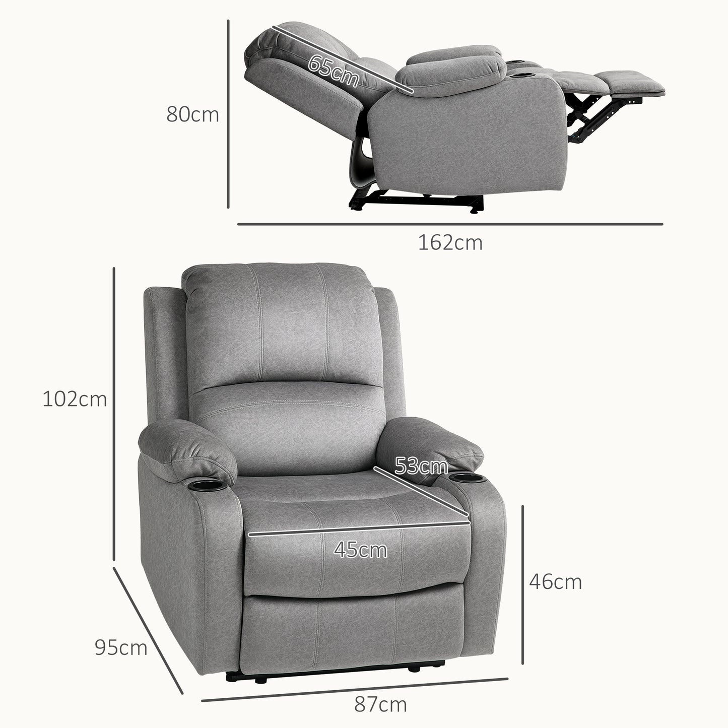 Microfibre Manual Reclining Armchair, with Footrest - Grey