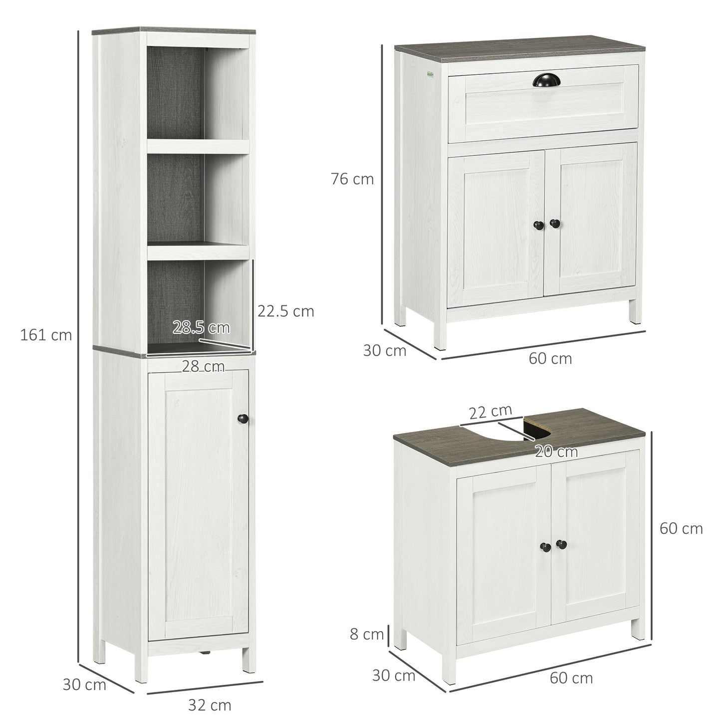 Bathroom Furniture Set W/ Adjustable Shelves, 6-Tier Tall Bathroom Storage Cabinet, Floor Cabinet W/ Drawer, Under Sink Cabinet, Antique White