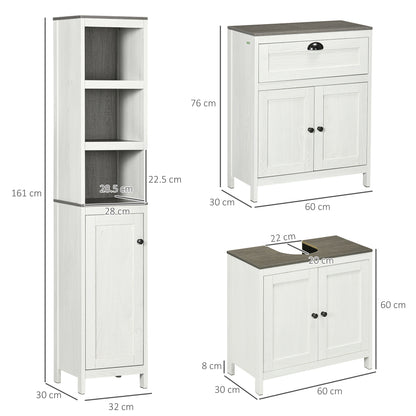 Bathroom Furniture Set W/ Adjustable Shelves, 6-Tier Tall Bathroom Storage Cabinet, Floor Cabinet W/ Drawer, Under Sink Cabinet, Antique White