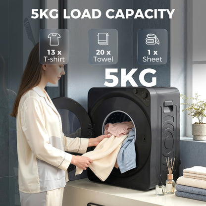 Compact Vented Tumble Dryer | 5kg | 1000W | 5 Drying Modes | Stainless Steel Drum | Stackable | 54dB | Black