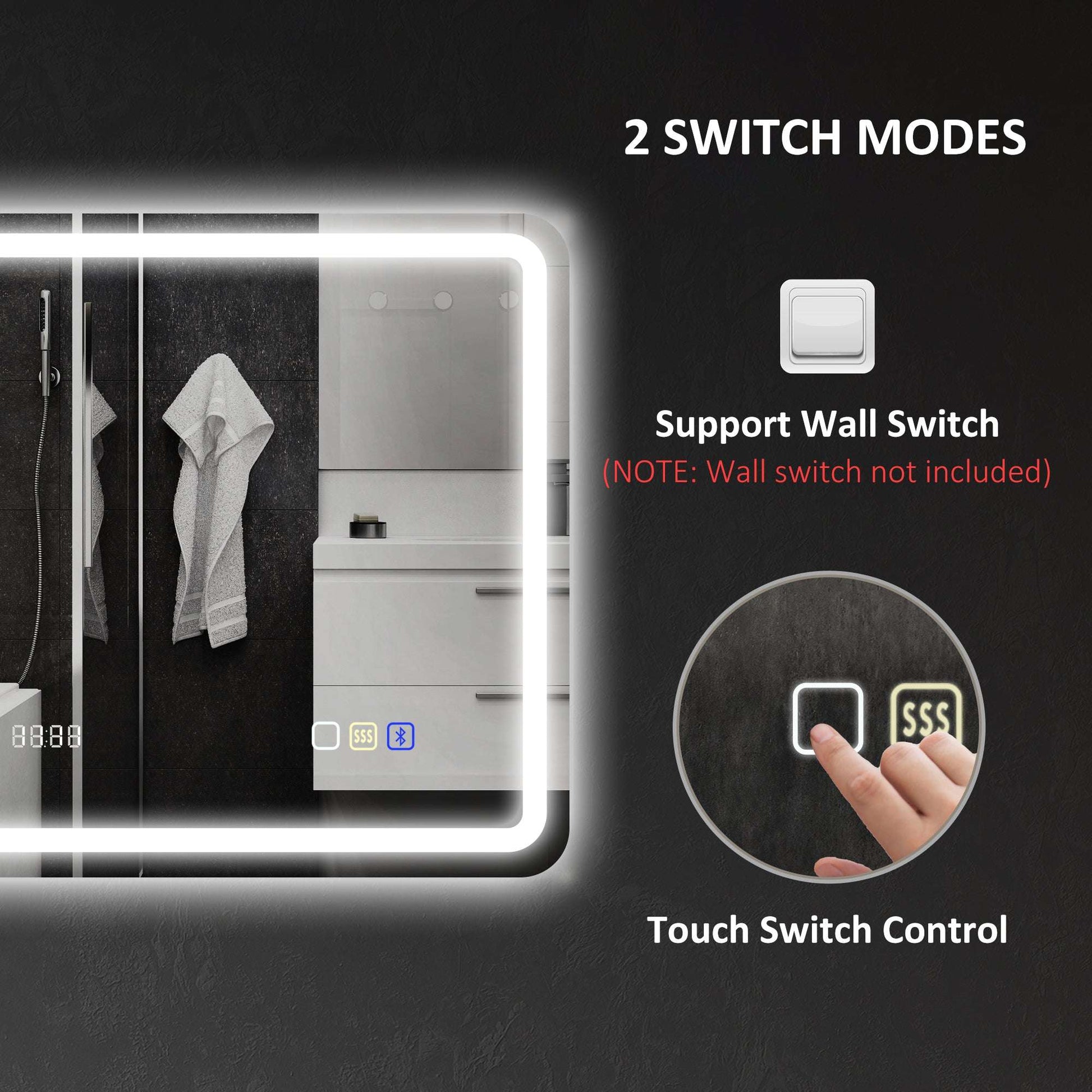 60 x 80 cm Bluetooth LED Bathroom Mirror with Clock Anti-Fog - Silver Tone