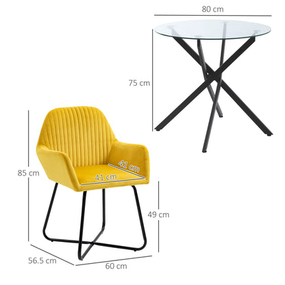 Velvet Tub Accent Chair & Glass Side Table Set | Black & Yellow