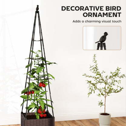 Rattan-Look PP Raised Planter with Tall Trellis | Self-Watering Reservoir | 24.6L | Drainage Holes & Plugs | Tool-Free Assembly | 40x40x175cm | Tomatoes Herbs & Climbers | Black