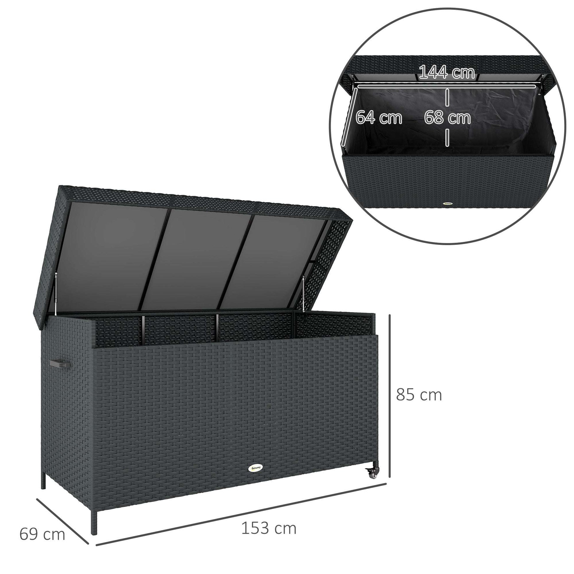 Outsunny 627 L Rattan Outdoor Garden Storage Box - Black