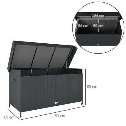 Outsunny 627 L Rattan Outdoor Garden Storage Box - Black