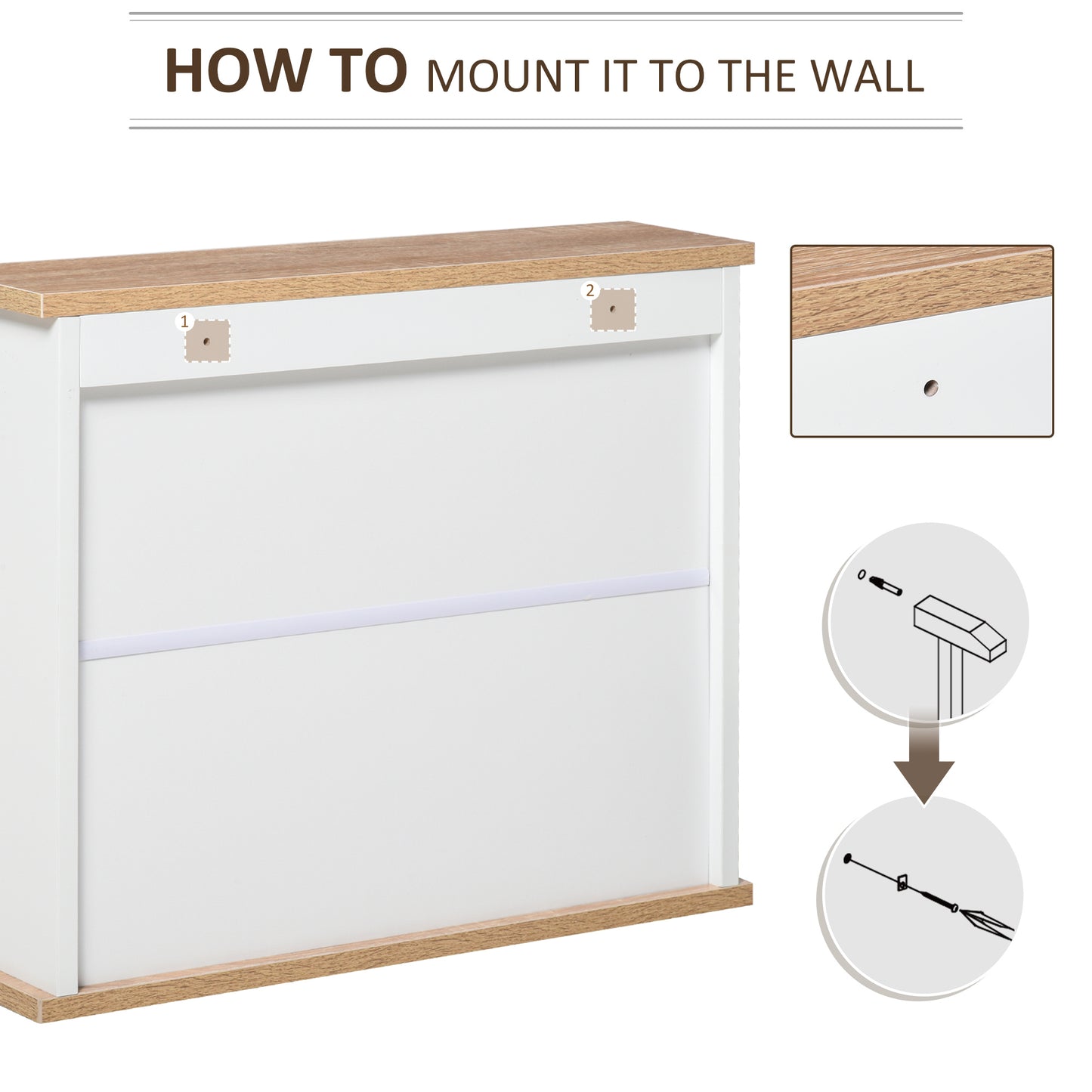 Kleankin Bathroom Furniture Set, Mirror Cabinet Wall Mounted W/ Adjustable Shelf, Sink Cabinet with Storage, White and Wood Grain