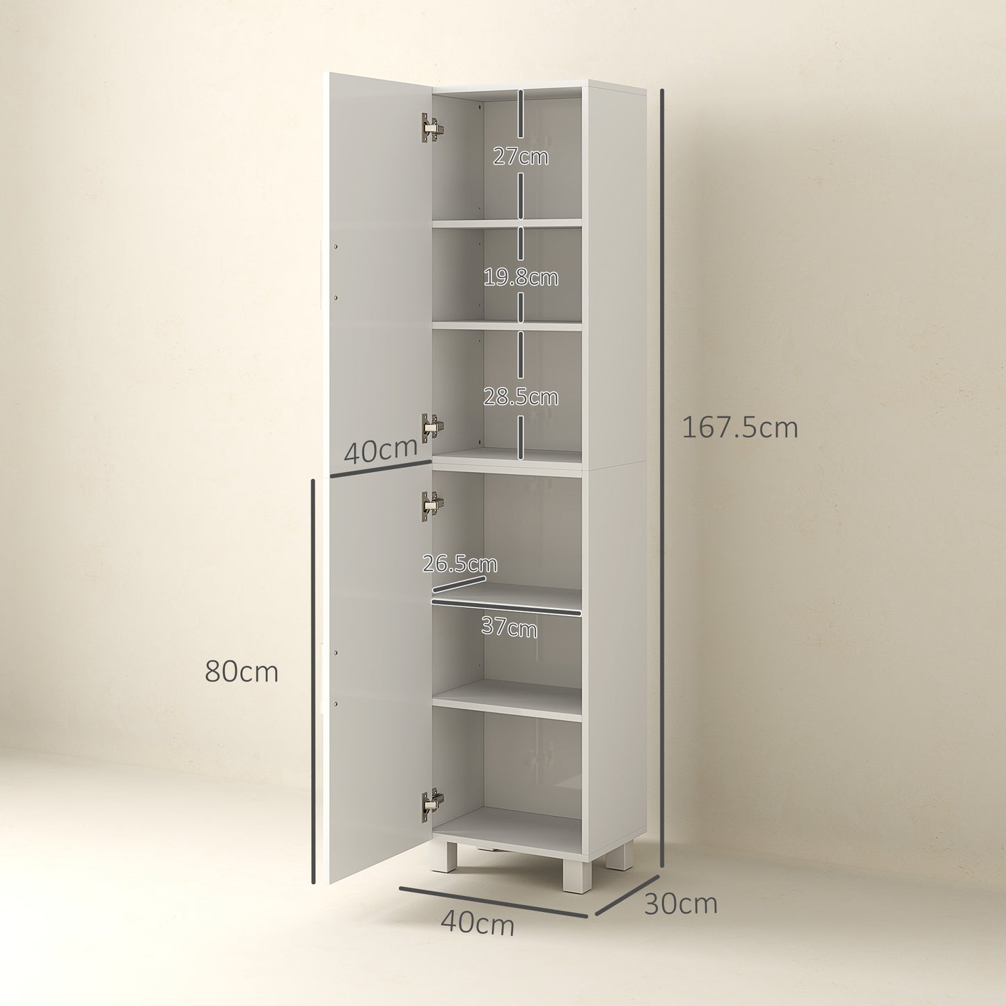 Tall Bathroom Cabinet, Freestanding Bathroom Cabinet with Adjustable Shelves and Double Doors