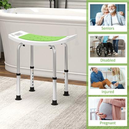 6-Level Height Adjustable Aluminium Bath Room Stool Chair Shower  w/ Padded Seat Drainage Holes Foot Pad, Green