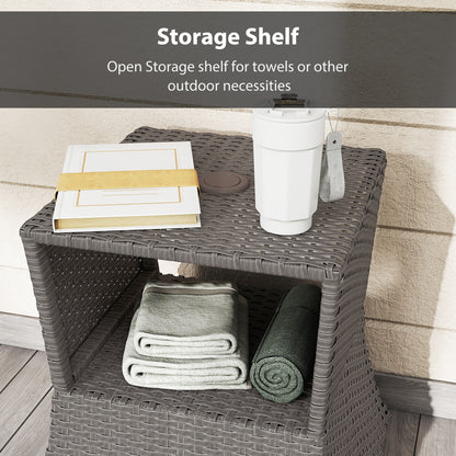 Rattan Garden Bistro Coffee Table | 54x54x55cm | Umbrella Hole 38mm | Open Storage Shelf | PE Wicker Metal Frame | 30kg | Dark Grey