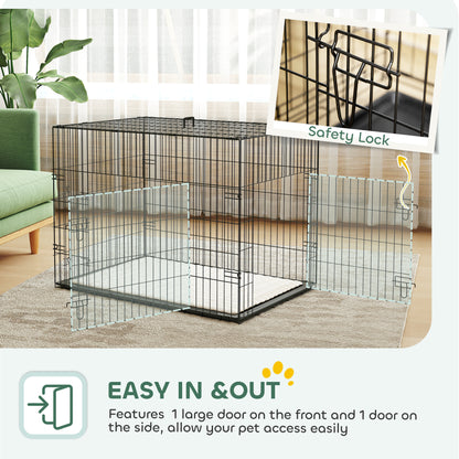 Foldable Dog Crate | 2 Doors | Soft Washable Cushion | Removable ABS Tray | Large Dogs up to 30kg | 91 x 62 x 68cm | Black