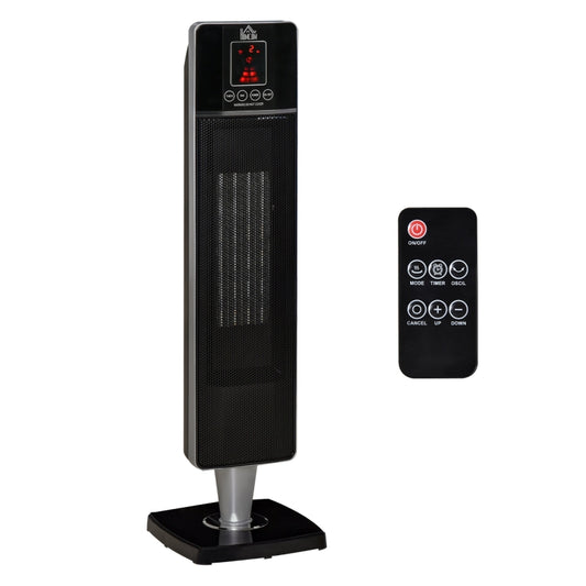 Tower Heater with 2 Heat Setting 1000W/2000W and Ceramic Fan, Electric Space Heater with Oscillating Remote Control 8hrs Timer Tip-Over Overheat Protection, Black