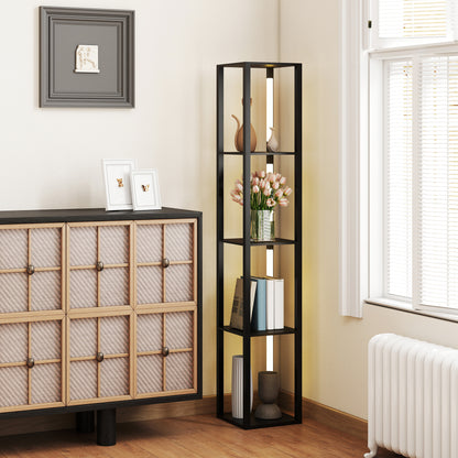 Floor Lamp with Shelves, 4 Layer Dimmable Column Modern Standing Lamp with 3 Brightness Levels and Foot Switch, Black