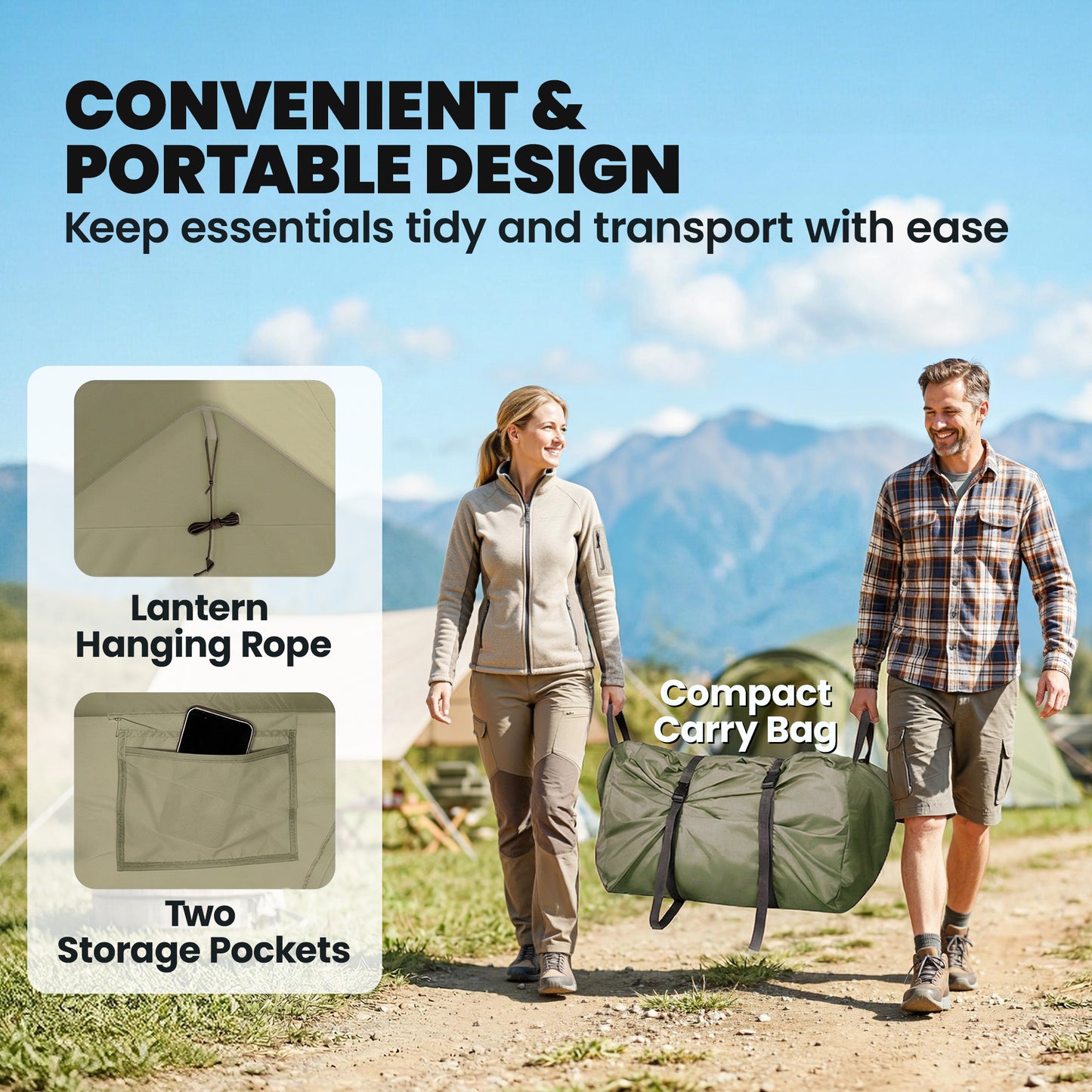 Inflatable Camping Tent | 2-4 Person | 5-Min Setup | Waterproof Oxford | Level 4 Wind | 300x210x190cm | Army Green