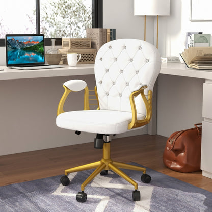 Vinsetto Height Adjustable Home Office Chair, Button Tufted Computer Chair with Padded Armrests and Tilt Function