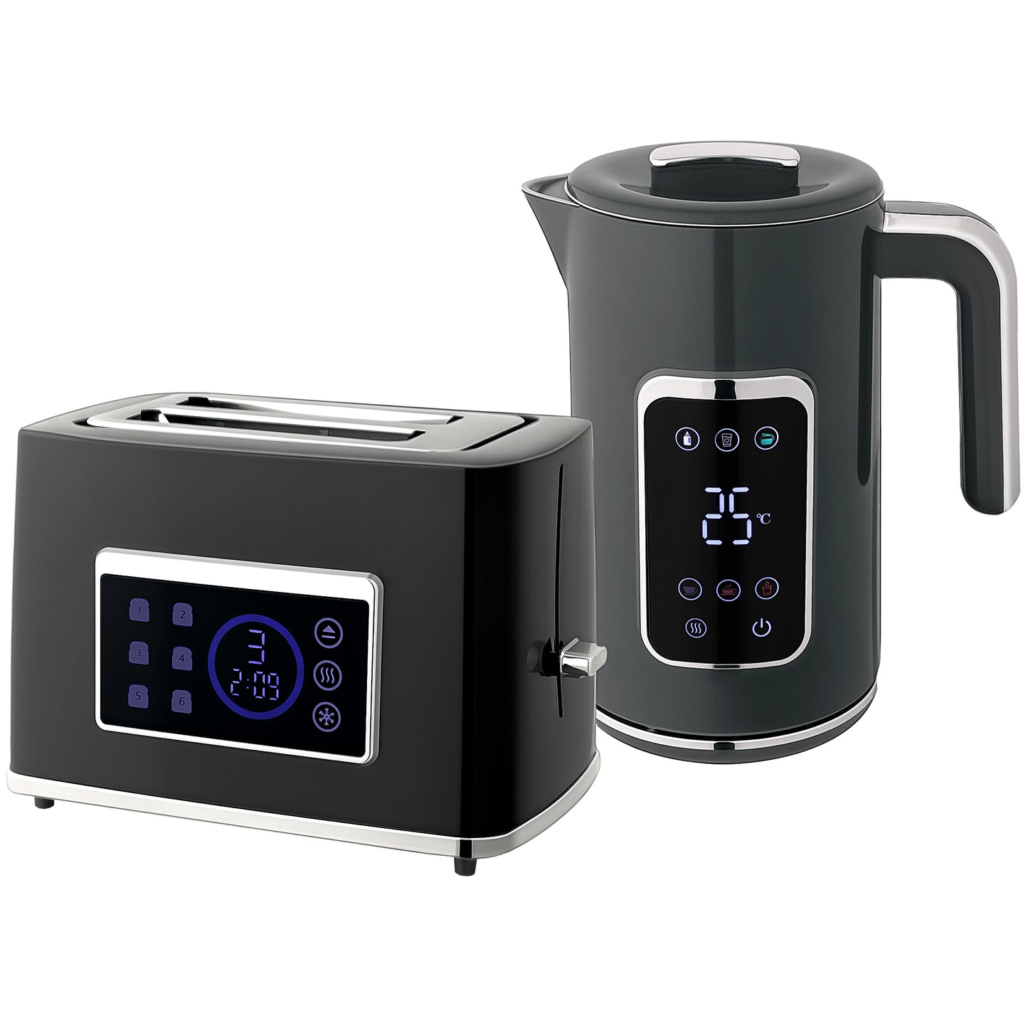 Touch Screen Kettle and Toaster Set - Cream / Grey / Black