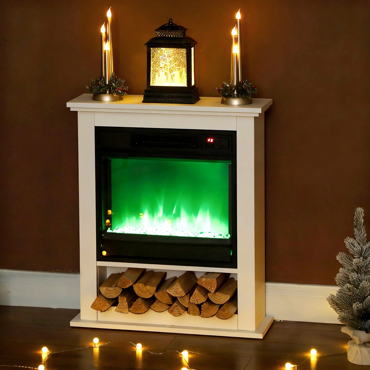 1800W Adjustable Faux Flame Electric Fireplace - White