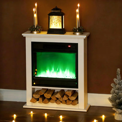 1800W Adjustable Faux Flame Electric Fireplace - White