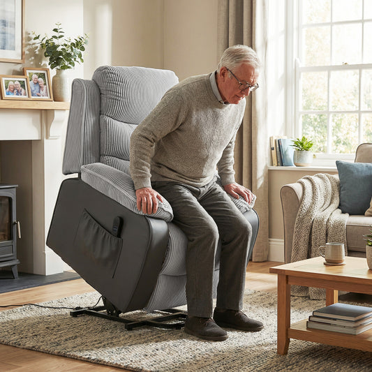 Power Lift Recliner Chair for Elderly | 150° Recline | Pocket Spring & Foam | USB Port | Side Pockets | 120kg | Corduroy | Light Grey