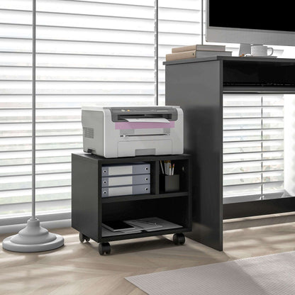 2-Tier Printer Stand with Storage, Under Desk Printer Cart on Wheels with 3 Compartments, Desktop Printer Table for Home Office, Black