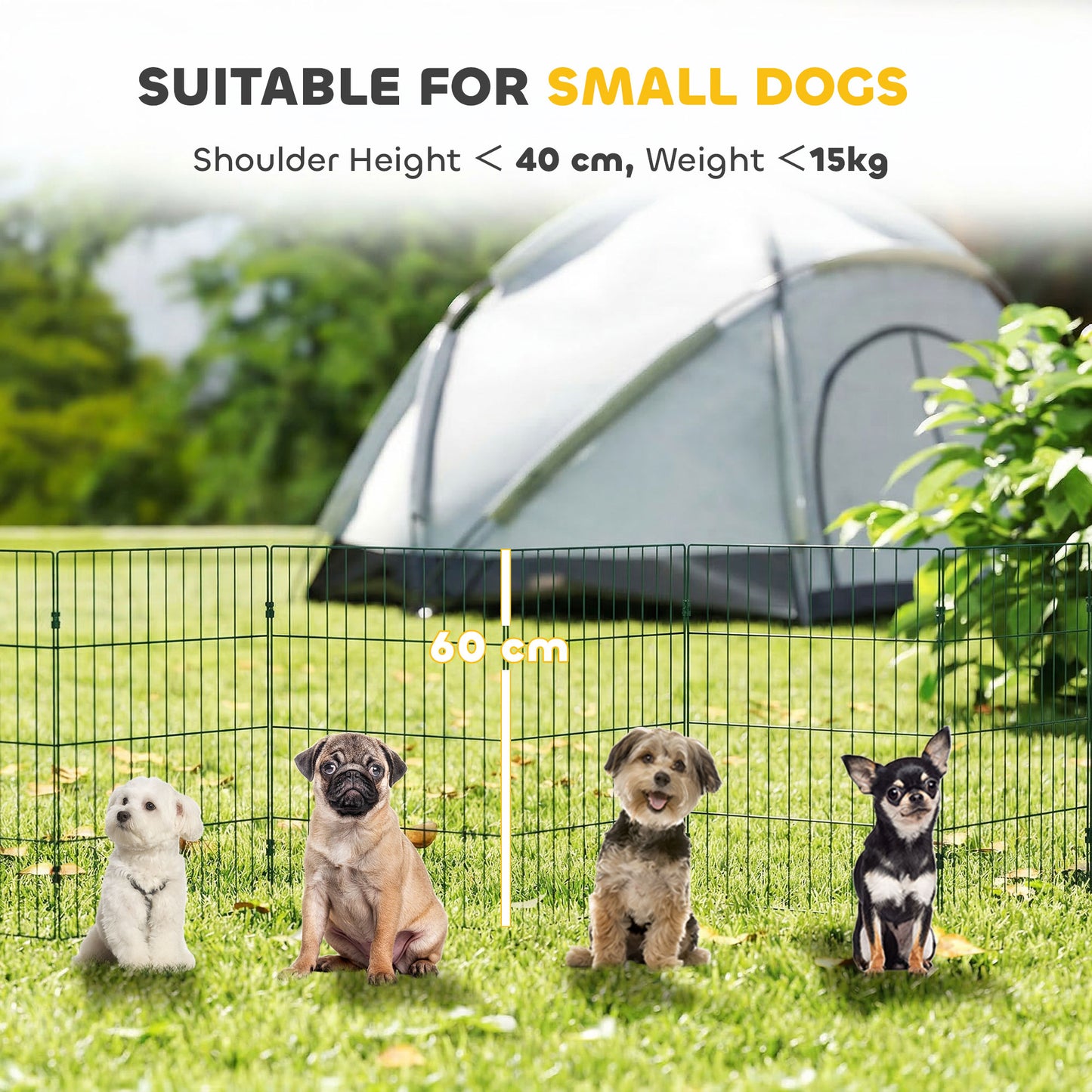 8-Panel Dog Playpen & Puppy Pen | Soft PE Coating | Configurable Shapes | 4 Outdoor Stakes | Foldable | Suits Dogs Under 15kg | 60cm Height | Green