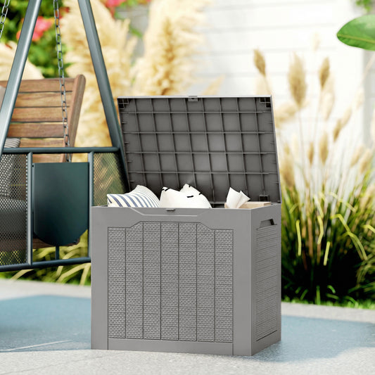 93L Plastic Garden Storage Box, Outdoor Storage Box with Handles, Waterproof Outdoor Storage Container