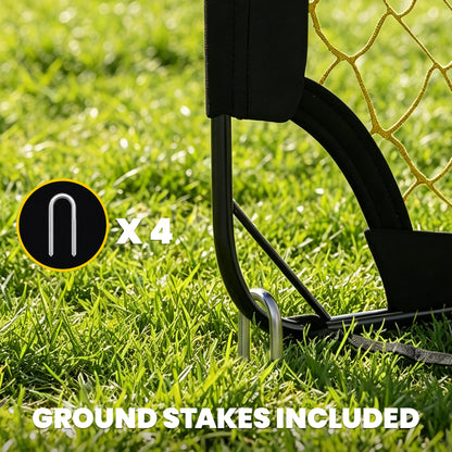 SPORTNOW Pop-Up Football Goal | Yellow & Black | 150x110x110cm | Mesh 140x136cm | Fibreglass & Metal | 4 U-Stakes | Carry Bag 142x116cm | No Assembly | Folds Flat | Age 5+ | Garden Park