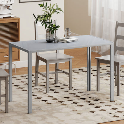 4-Seater Dining Table | 120cm | 6mm Tempered Glass Top | Powder-Coated Steel Legs | Floor Pads | 80kg | Grey