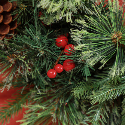60cm Pre-Lit Christmas Wreath for Front Door with LED Lights, Pine Cones and Red Berries, Winter Wreath for Windows, Wall Decoration, Green