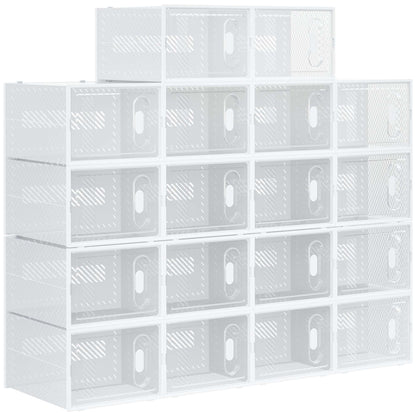 18PCS Clear Shoe Box, Plastic Stackable Shoe Storage Box for UK/EU Size up to 12/46 with Magnetic Door for Women/Men, 28 x 36 x 21cm