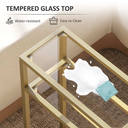 3-Tier Side Table, Narrow End Table with Storage Shelf and Tempered Glass Tabletop for Small Spaces, Bedroom, Living Room, Entryway