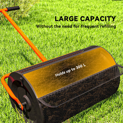 Garden Compost Spreader, 24" Peat Moss Spreader with Height Adjustable T Shaped Handle and Metal Mesh Basket for Seeding, Spreading Manure
